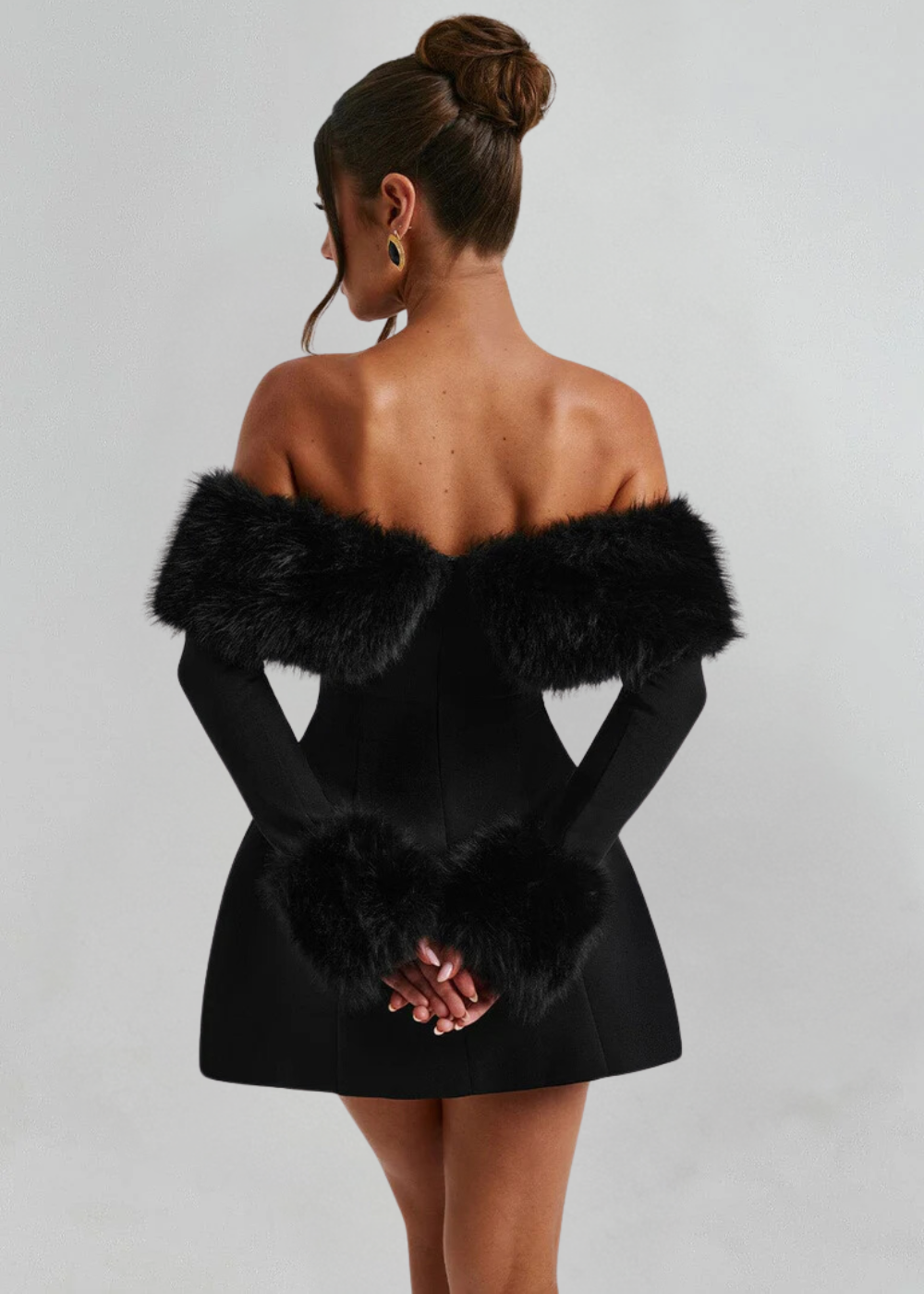 Seba Off-Shoulder Mini Dress with Fur Sleeves