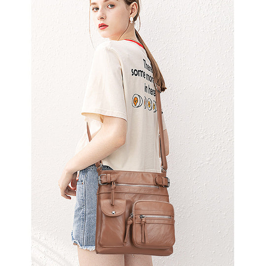 Metz™ Schultertasche Schultertasche aus weichem Leder mit mehreren Fächern